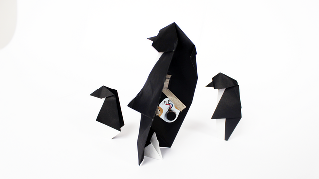 origami penguin with motion circuit